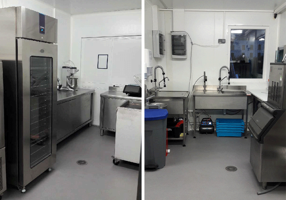 Ocebloc - Intérieur du laboratoire de transformation alimentaire fabriqué pour la Pisciculture de Bulles